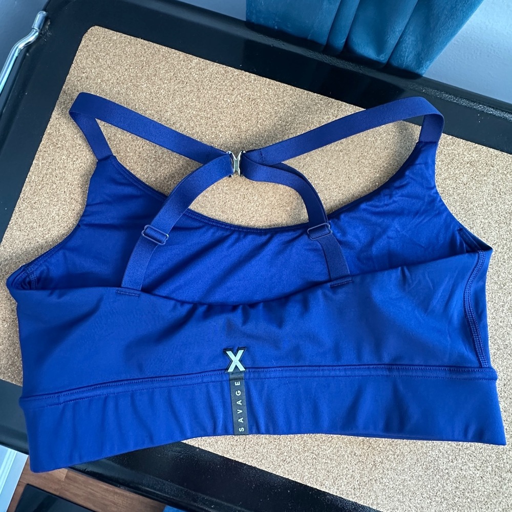 Savage X Fenty Activewear Set Bra High Waist Biker Shorts XL Navy Ombre Stripe - Picture 3 of 8